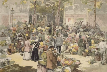 De bloemenmarkt, Parijs, 1886